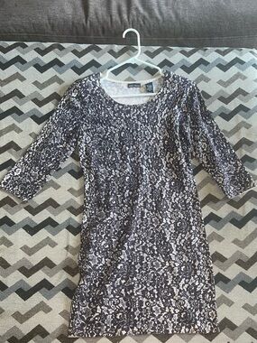 Moda Black and White Lace-Print Knit Dress